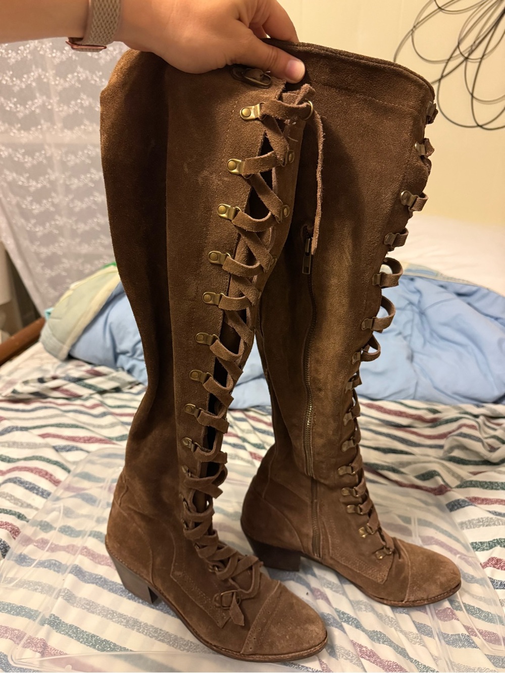 Knee high suede brown boots